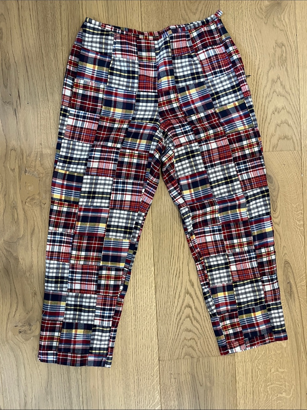 Talbots Petite Plaid Cropped Pants in Red, Navy & White